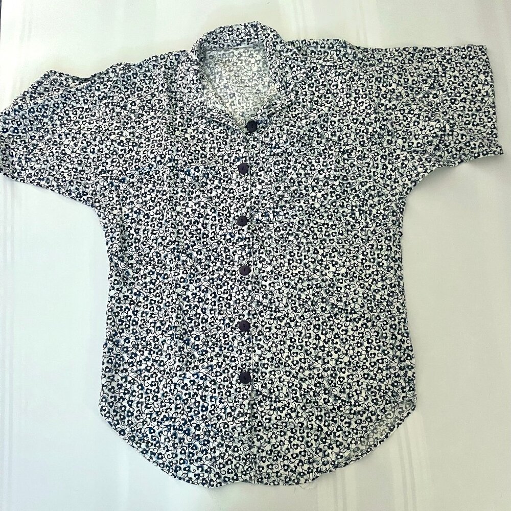 Personal Identity Blue Floral on White button up shirt